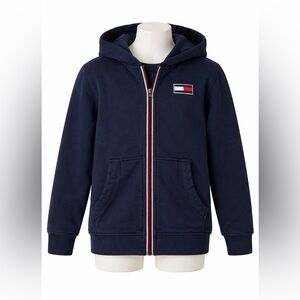 Tommy Hilfiger Kids Zip Up Hoodie Jacket Navy Youth Size 12–14 Logo Fleece EUC